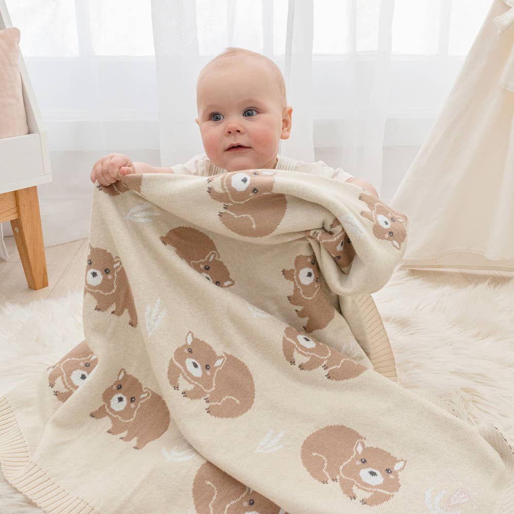 Living Textiles - Australiana Baby Blanket - Wombat/Natural