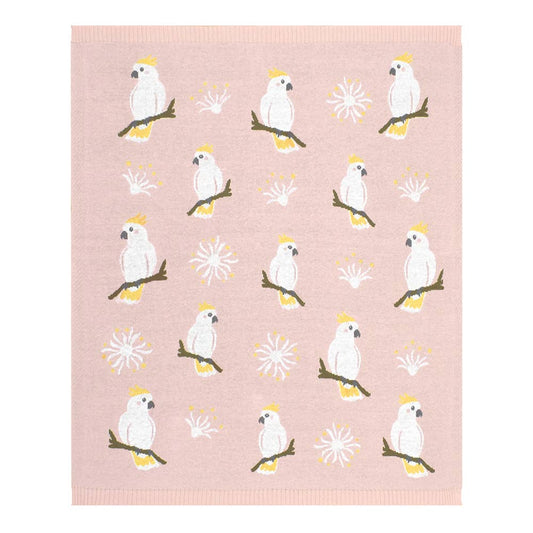 Living Textiles - Australiana Baby Blanket - Cockatoo/Blush