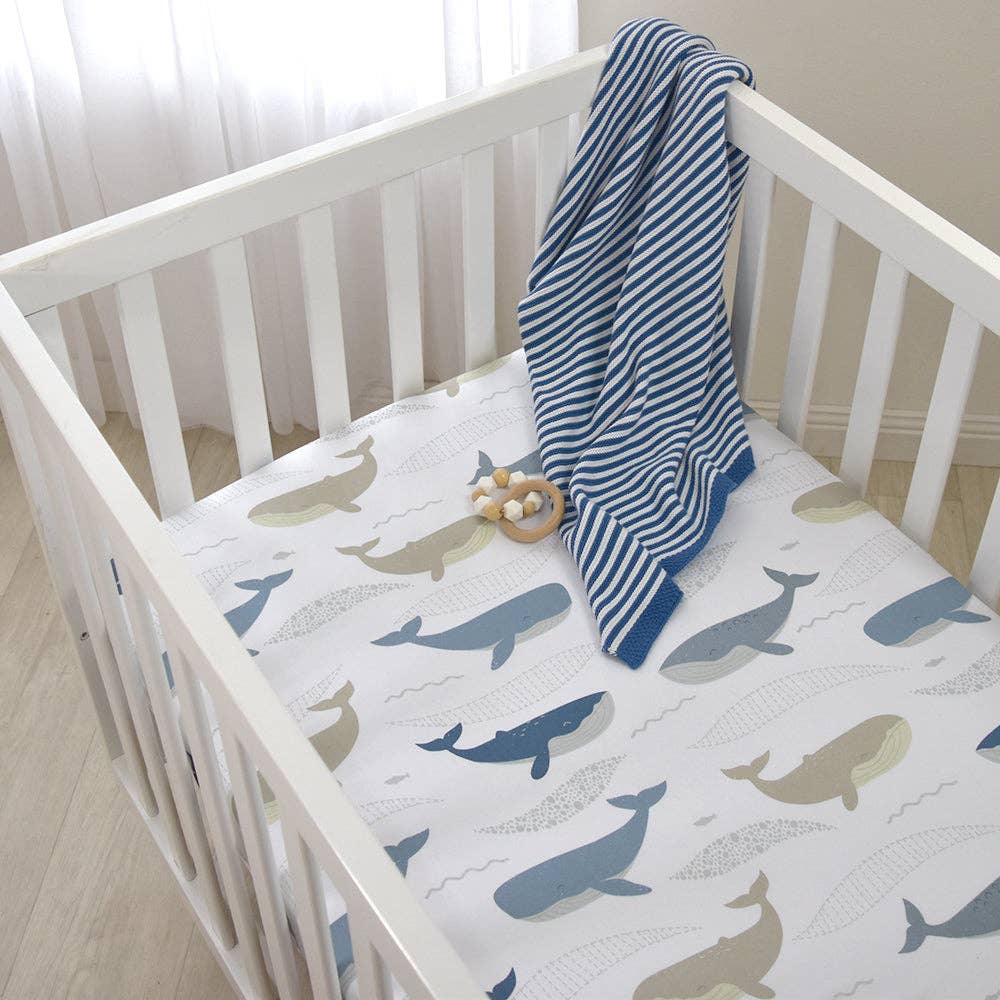 Living Textiles - Cot Fitted Sheet - Whales