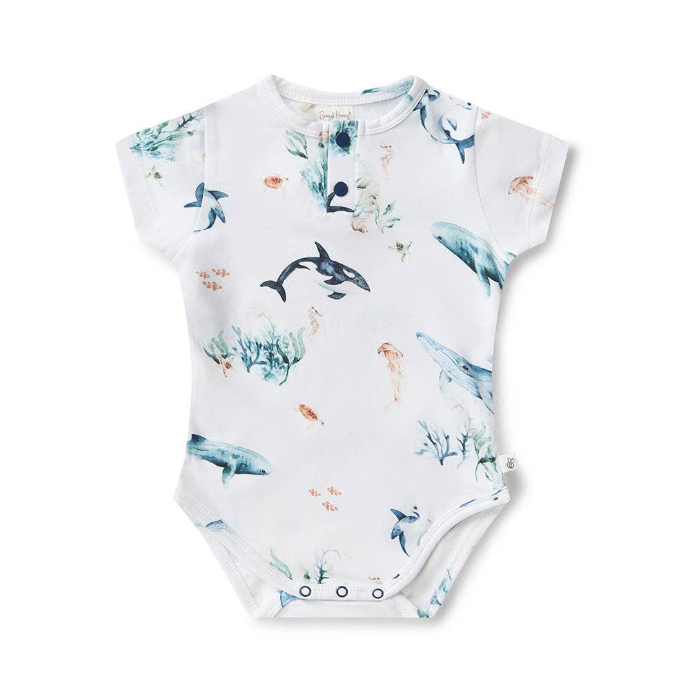 Snuggle Hunny - Ocean Short Sleeve Organic Bodysuit