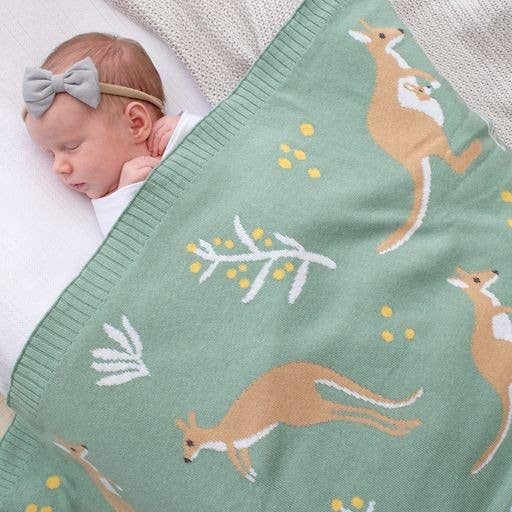 Living Textiles - Australiana Baby Blanket - Kangaroo/Green