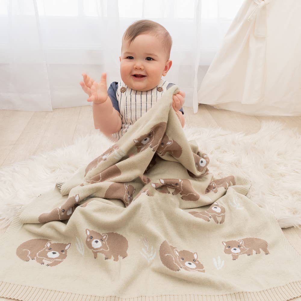 Living Textiles - Australiana Baby Blanket - Wombat/Natural