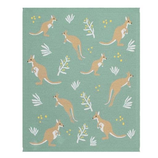 Living Textiles - Australiana Baby Blanket - Kangaroo/Green