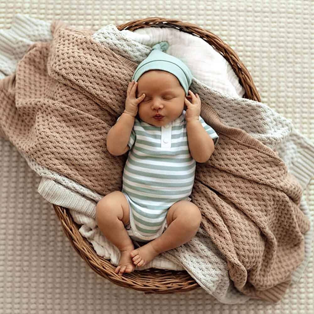 Snuggle Hunny - Sage Stripe Short Sleeve Organic Bodysuit