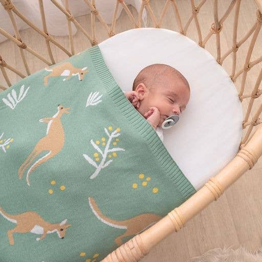 Living Textiles - Australiana Baby Blanket - Kangaroo/Green