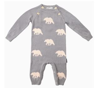 Korango Bear Pattern Knit Onesie - Moon Mist