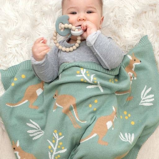 Living Textiles - Australiana Baby Blanket - Kangaroo/Green