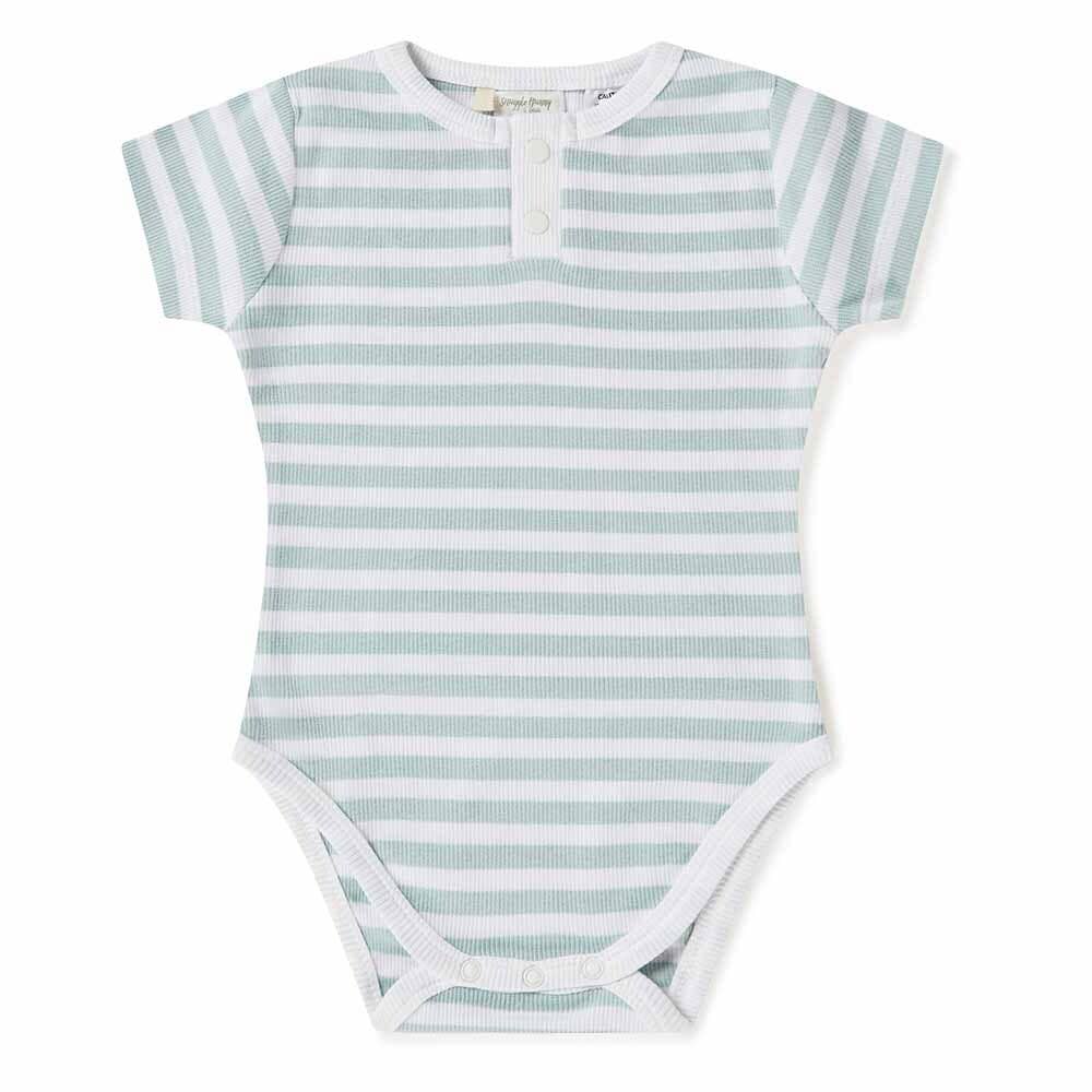 Snuggle Hunny - Sage Stripe Short Sleeve Organic Bodysuit