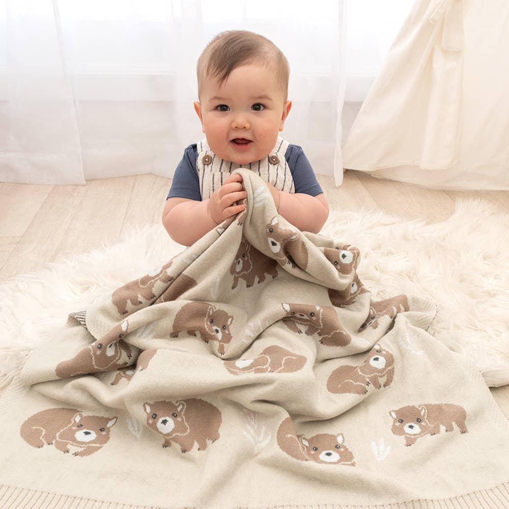 Living Textiles - Australiana Baby Blanket - Wombat/Natural