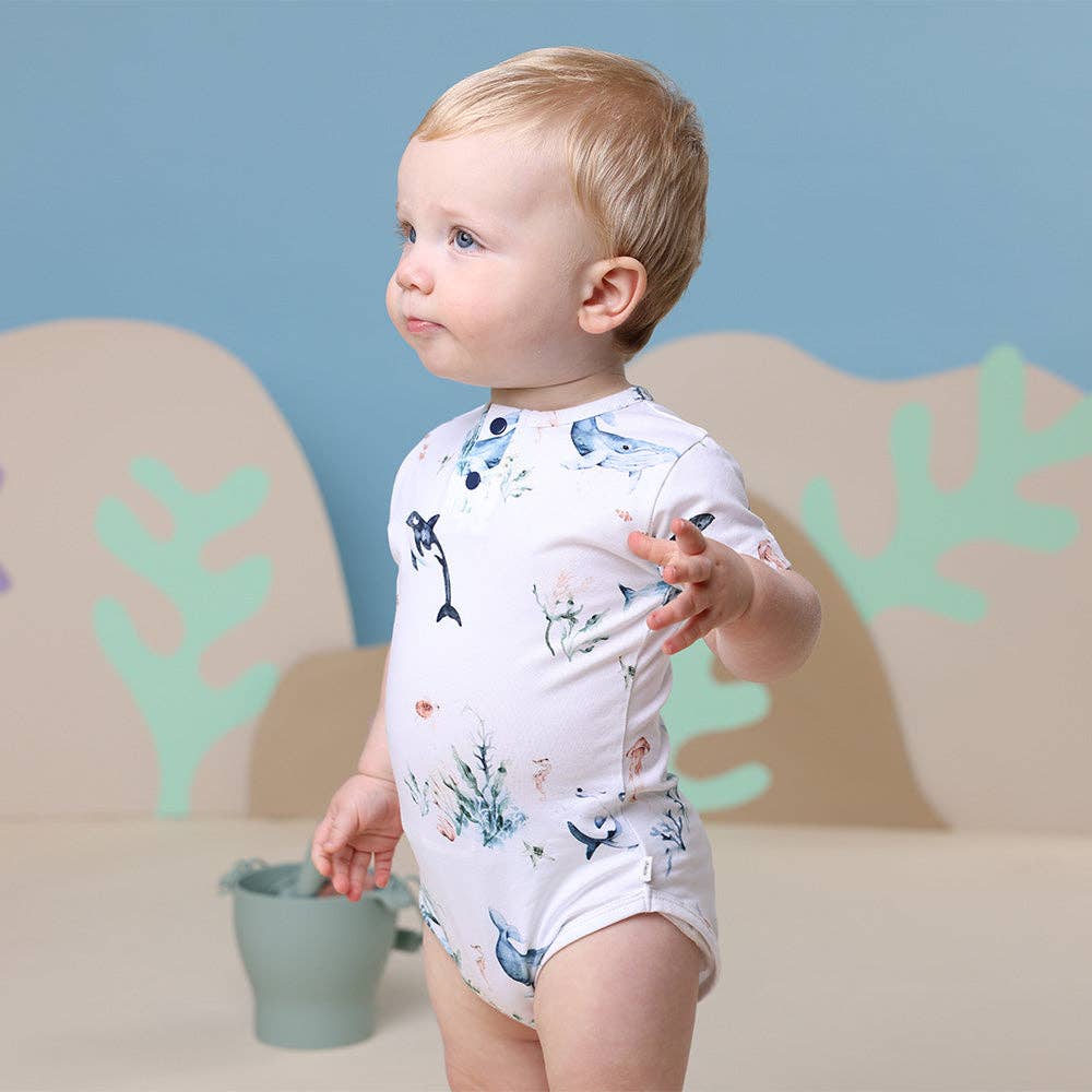 Snuggle Hunny - Ocean Short Sleeve Organic Bodysuit