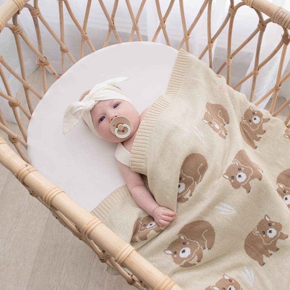 Living Textiles - Australiana Baby Blanket - Wombat/Natural