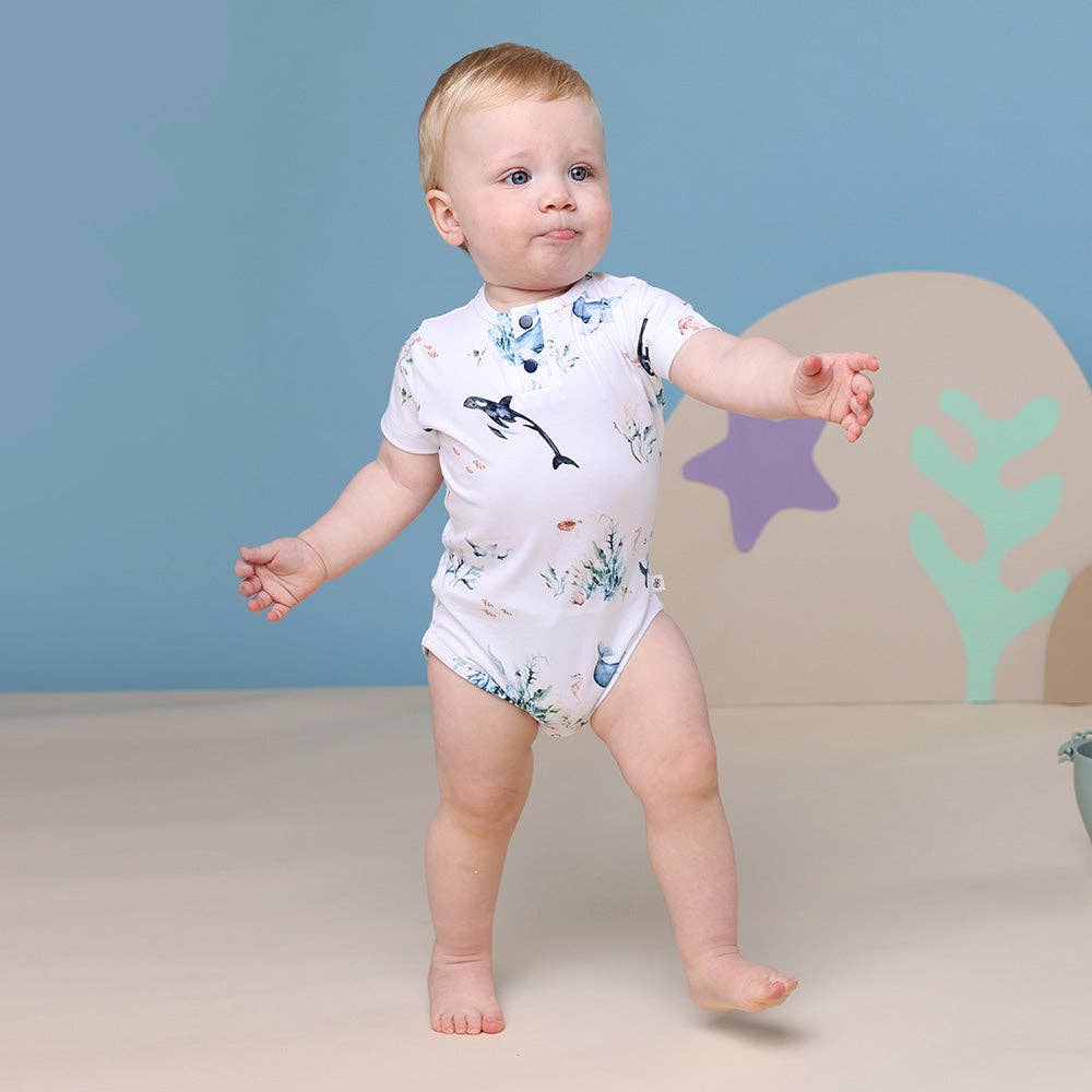 Snuggle Hunny - Ocean Short Sleeve Organic Bodysuit