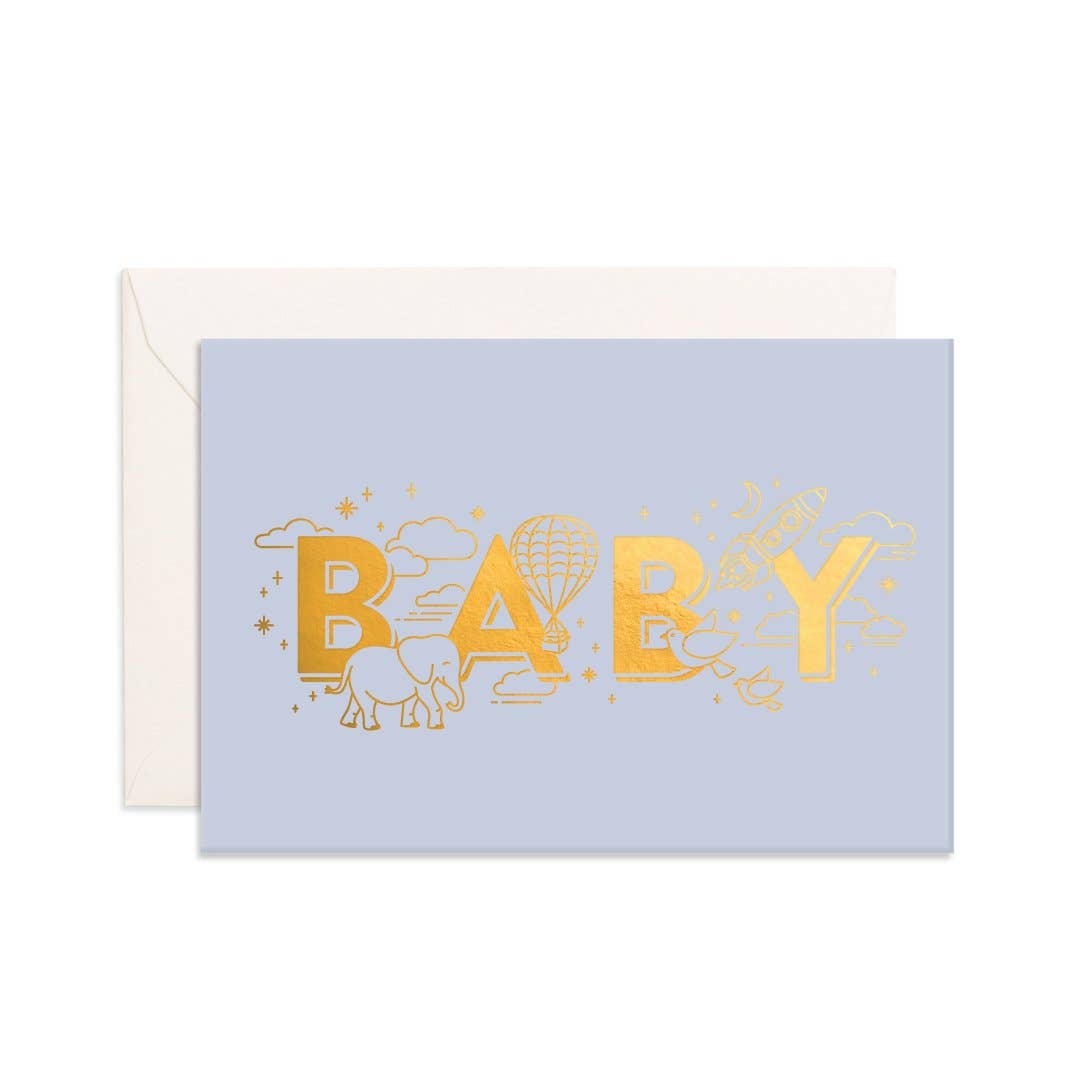 Fox & Fallow - Baby Universe Duck Egg Blue Mini Greeting Card